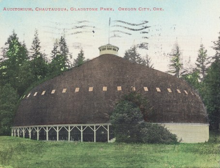 Chatauqua Building at Gladstone Park, Oregon City, postcard, abo